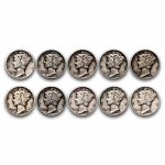 $1.00 Face Value 90% Mercury Dimes Avg Circ