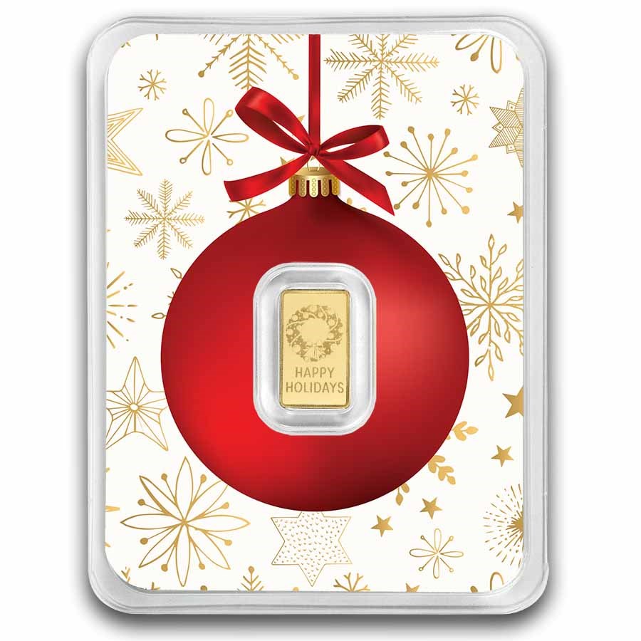1/2 gram Gold Bar - Christmas Wreath (Red Ornament Card, In TEP)