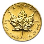 1/2 oz Gold Canadian Maple Leaf (Random Year, lightly scratched)