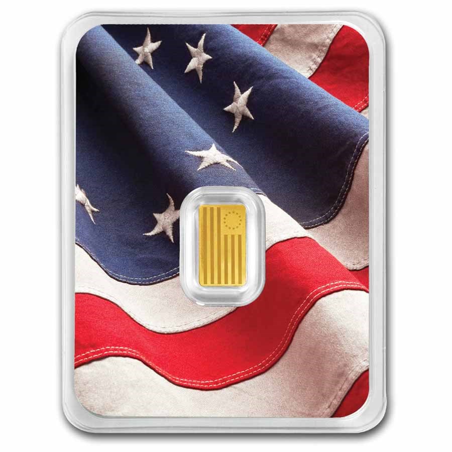 1 gram Gold Bar - American Betsy Ross Flag & Liberty Bell