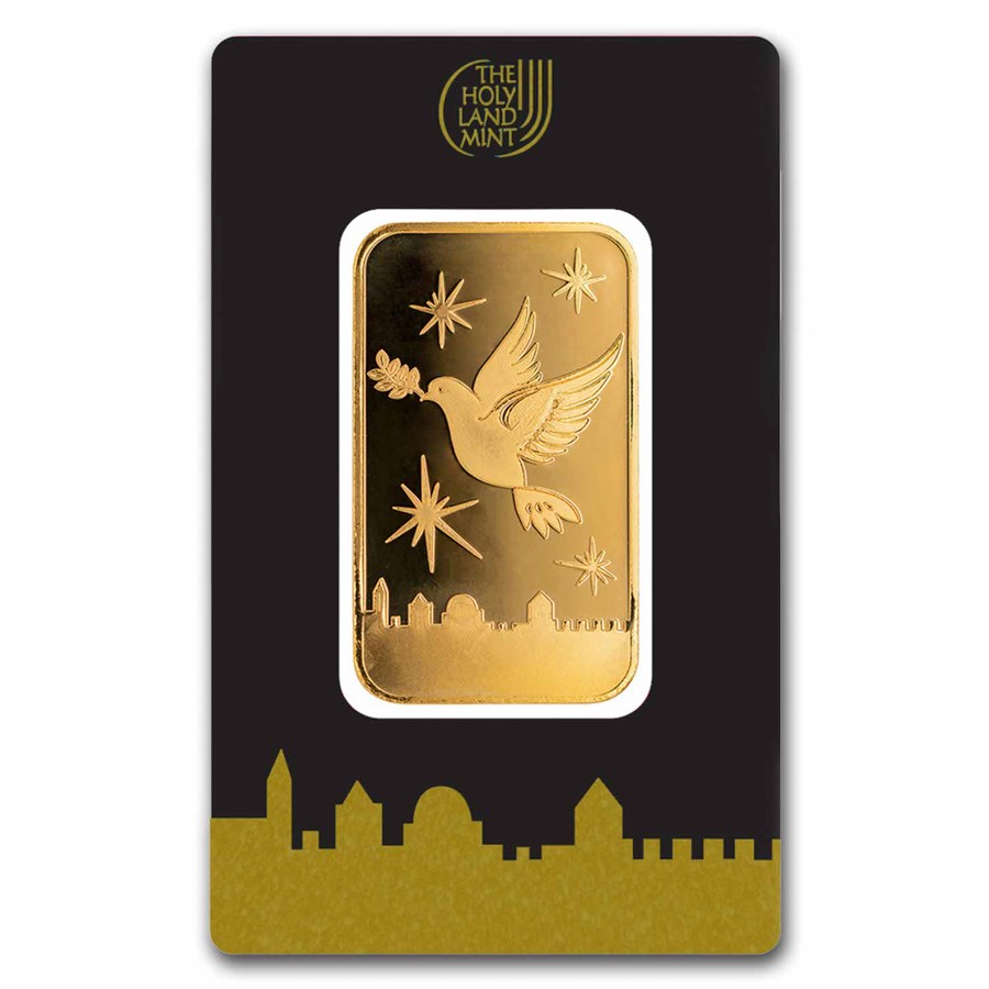 1 oz Gold Bar - Holy Land Mint Dove of Peace (In Assay)