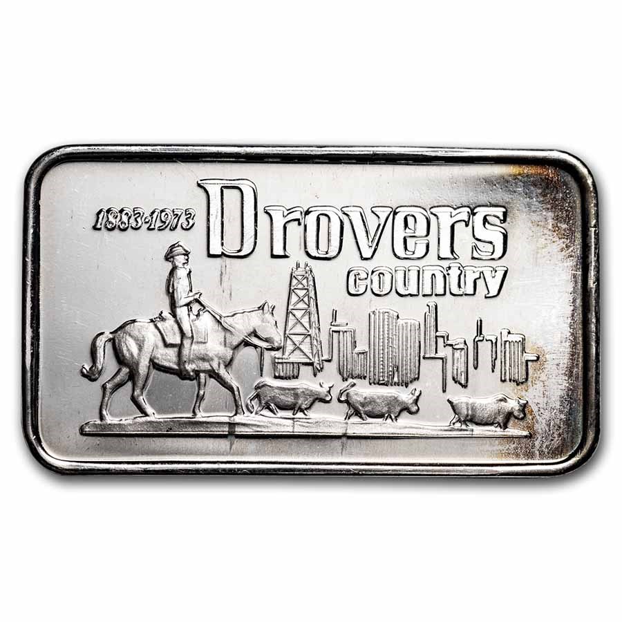1 oz Silver Art Bar - Valcambi (Drovers National Bank of Chicago)