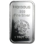 1 oz Silver Bar - Heraeus (Hanau, Germany, w/Flower)
