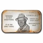 1 oz Silver Bar - Vintage Vince Lombardi (Packers NFL)