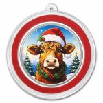 1 oz Silver Colorized Round - Happy Holidays Highland Cow