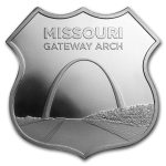 1 oz Silver - Icons of Route 66 Shield (Missouri Gateway Arch)