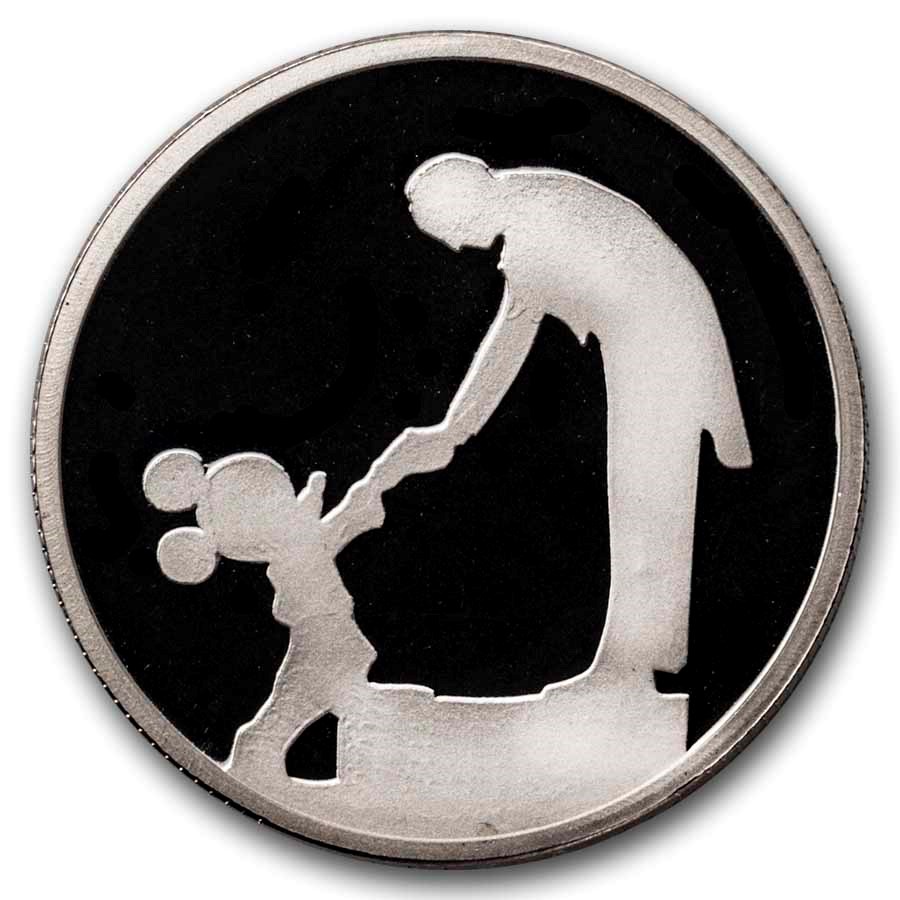 1 oz Silver Round - Fantasia 50th Ann. (Walt & Mickey, w/Box)
