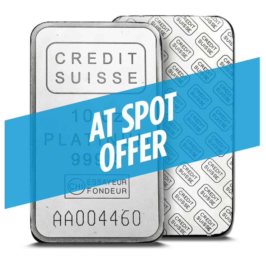 10 oz Platinum Bar - Secondary Market (.999+ Fine) - AT SPOT!