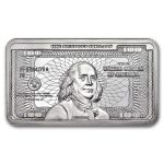 10 oz Silver Bar – Ben Franklin $100 Bill Design