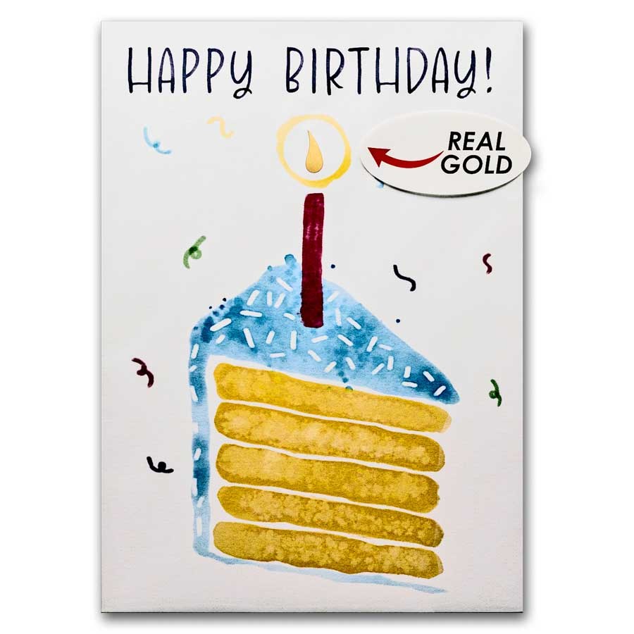 100 mg Gold in Greeting Card - Happy Birthday Cake Slice