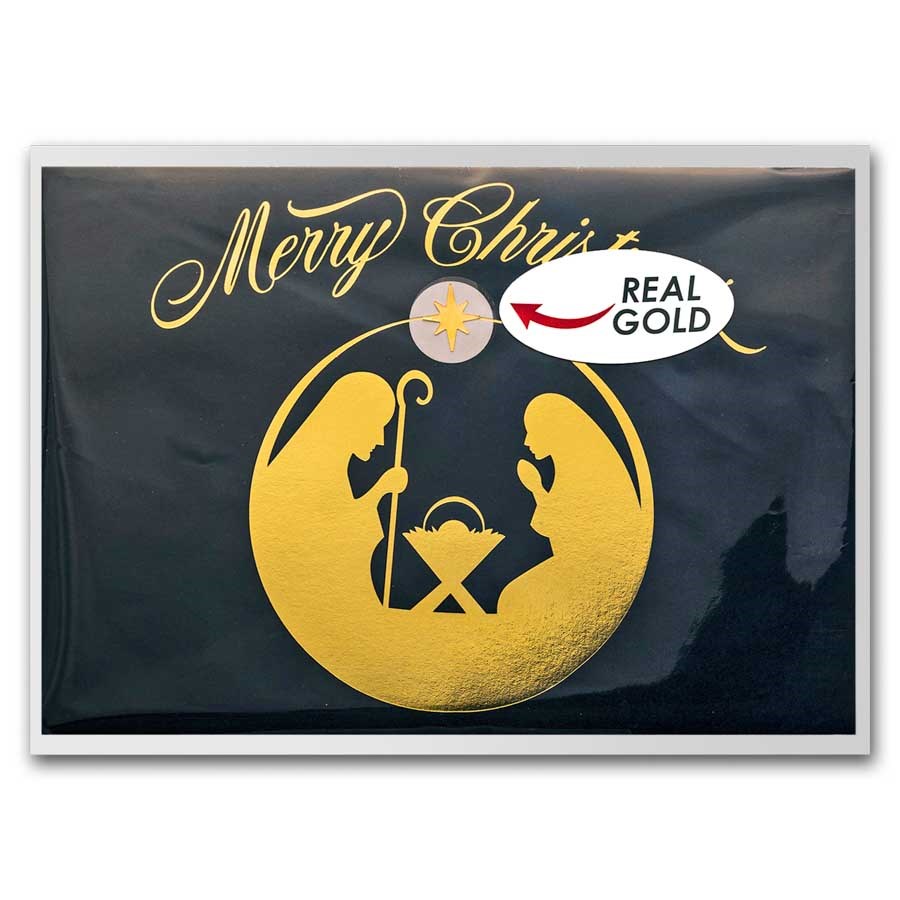 100 mg Gold in Greeting Card - Merry Christmas Nativity