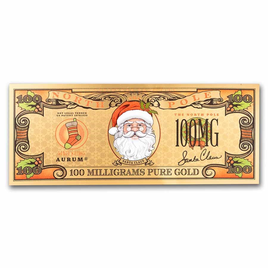 100 Milligram The North Pole Holiday Gold Bill (Santa Claus)