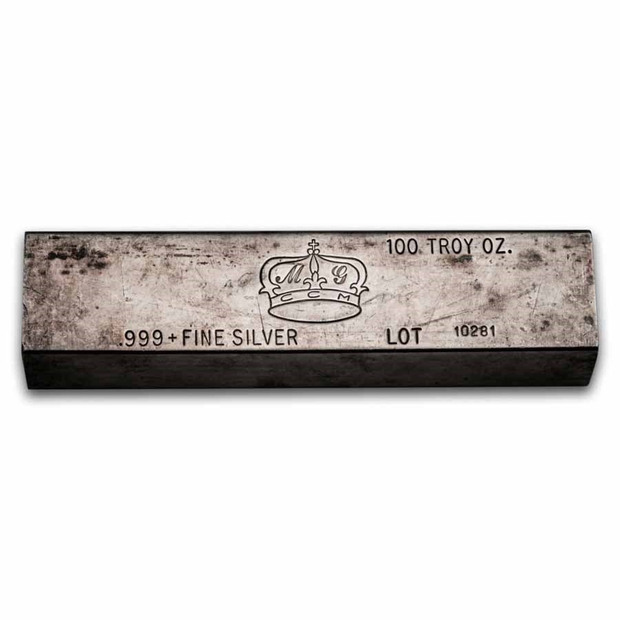100 oz Silver Bar - MG Crown