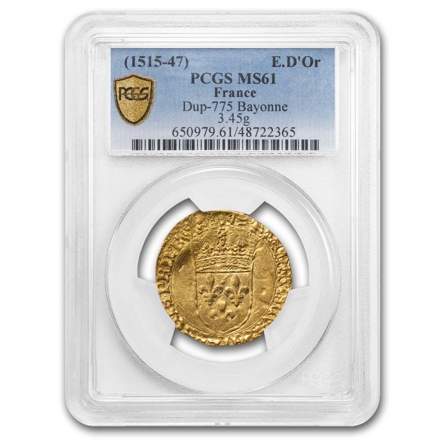 (1515-1547) France Gold Ecu d'Or MS-61 PCGS