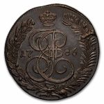 1786-KM Russia Copper 5 Kopeks Catherine the Great BU (Brown)