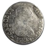 1788-1808 Spanish Empire Silver 2 Reales Charles IV Avg Circ