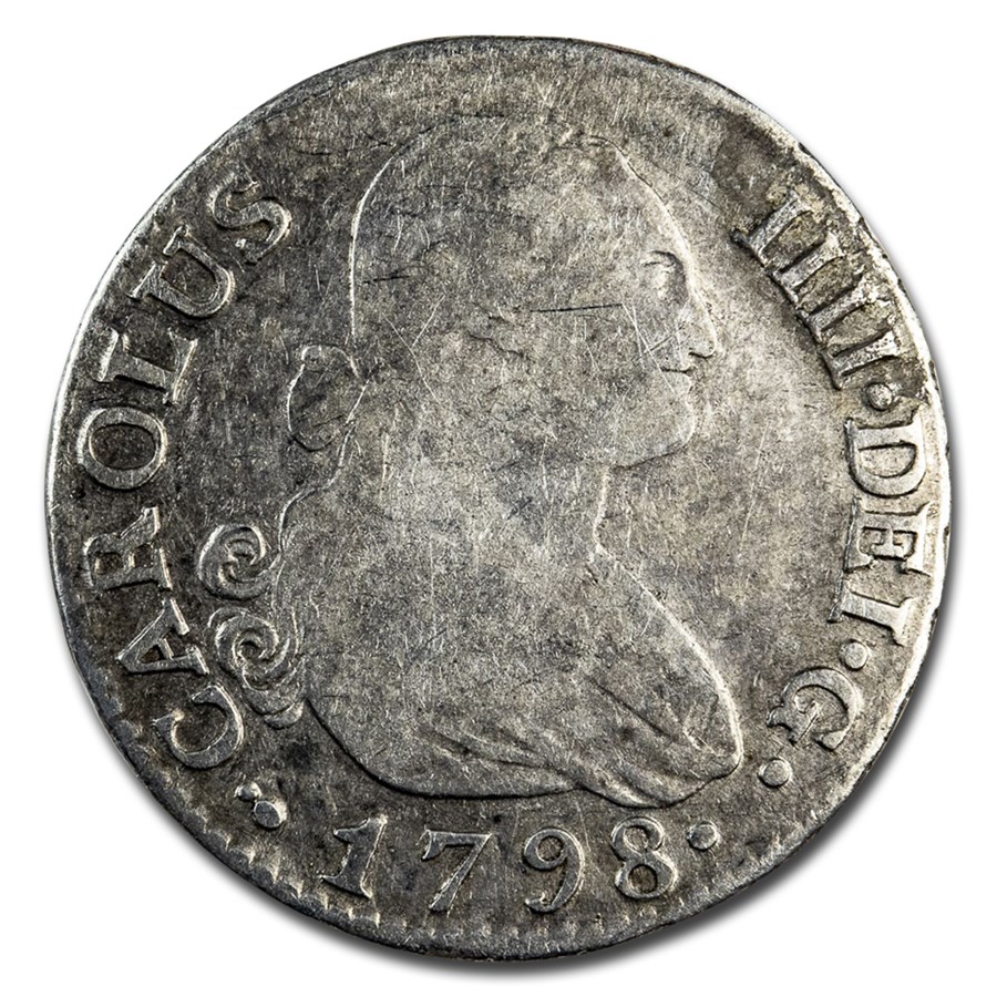 1788-1808 Spanish Empire Silver 2 Reales Charles IV Avg Circ