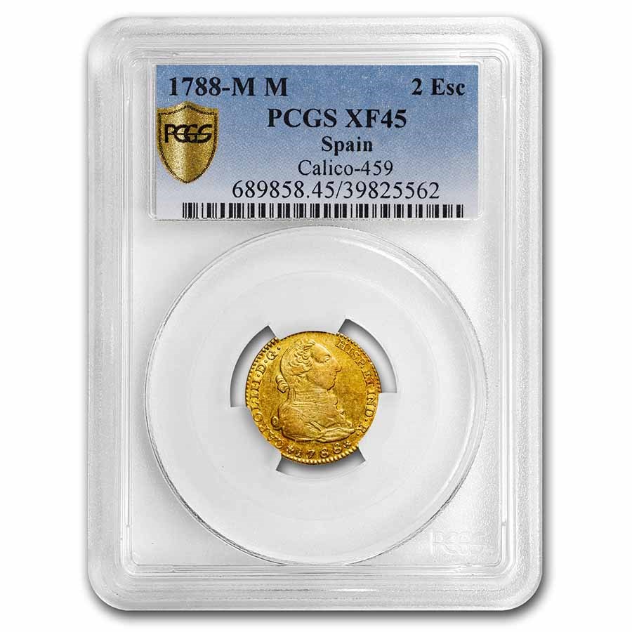 1788-M M Spain Gold 2 Escudos Charles III XF-45 PCGS