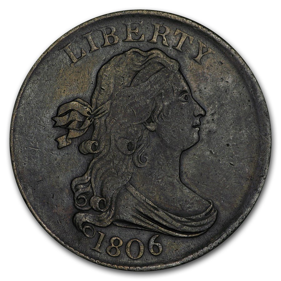 1806 Half Cent Small 6 Stemless XF