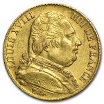 1814-1815 France Gold 20 Francs Louis XVIII Avg Circ