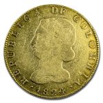 1824 Colombia EF Bogota Gold 8 Escudos VF