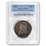 1828 Bust Half Dollar VF-35 PCGS (Sq 2, Sm 8's, Lg Ltrs)