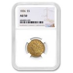 1836 $5 Gold Classic Head Half Eagle AU-50 NGC