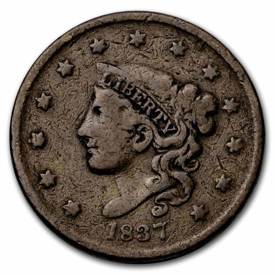 1837 Large Cent Plain Cord, Sm Letters VG