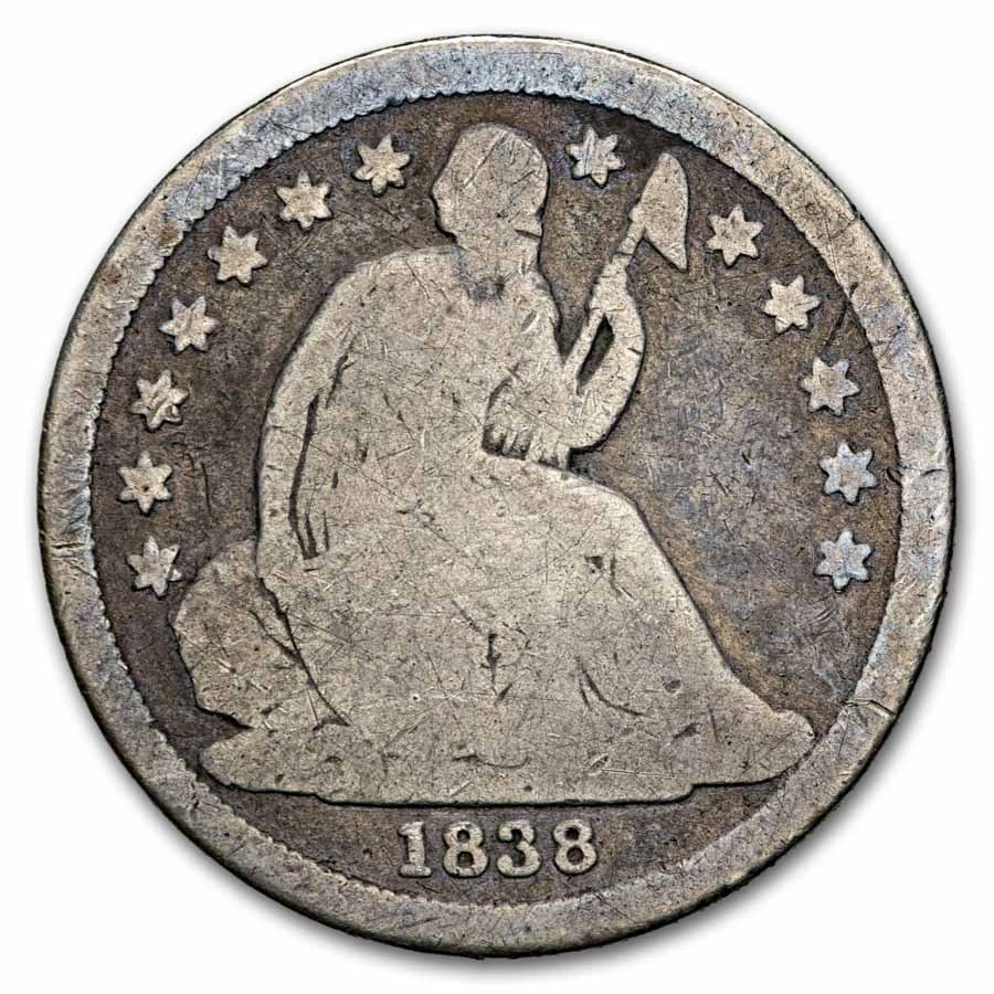 1838 Liberty Seated Dime Large Stars Good
