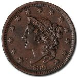 1839 Large Cent Head of 1838 XF