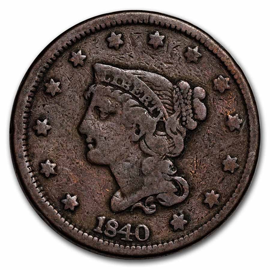 1840 Large Cent Lg Date VF