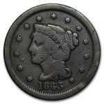 1843 Large Cent Mature Head, Lg Letters VF