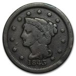 1843 Large Cent Mature Head, Lg Letters VG
