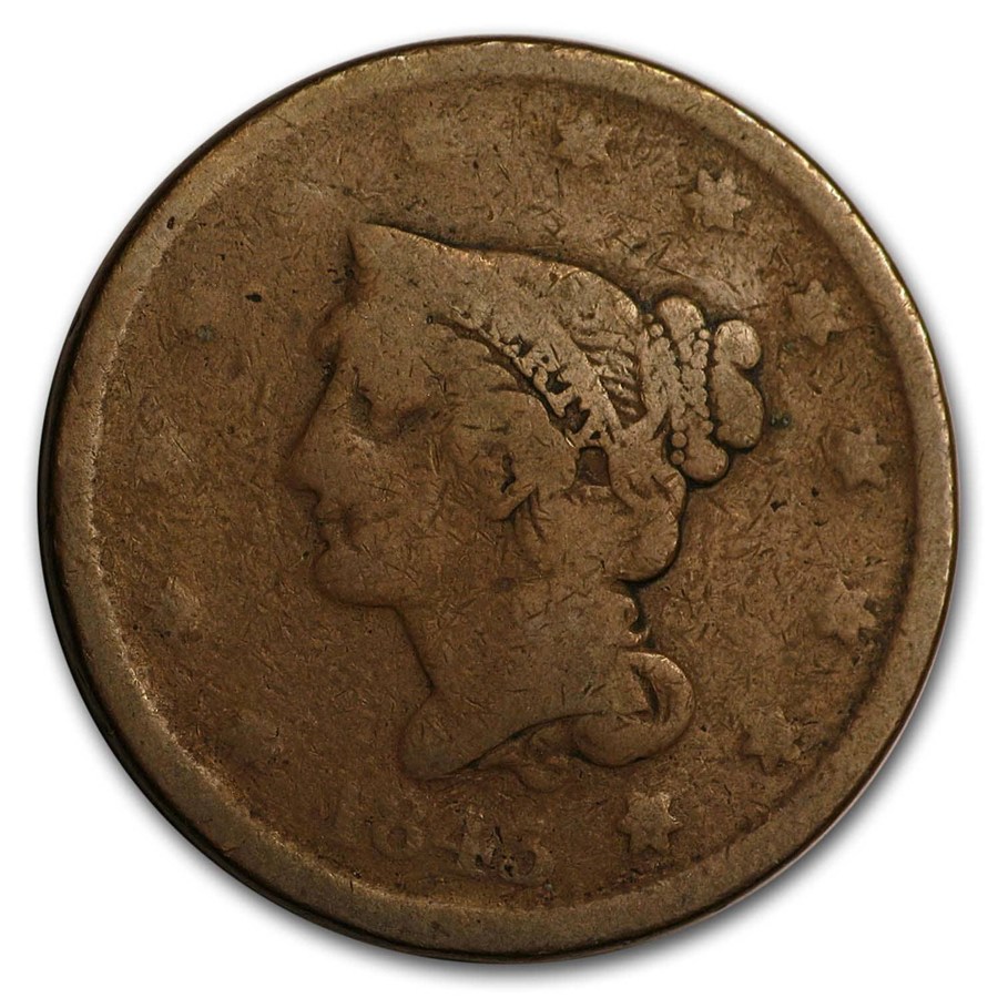 1843 Large Cent Petite Head, Sm Letters Good
