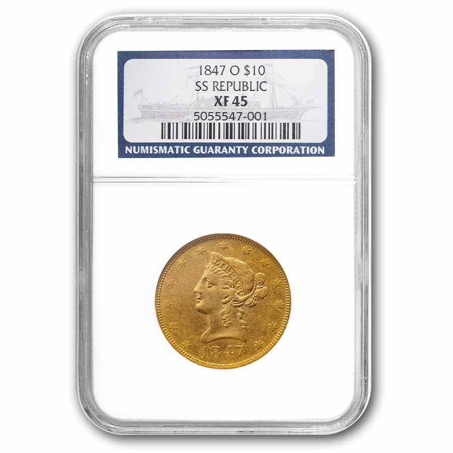 1847-O $10 Liberty Gold Eagle S.S. Republic XF-45 NGC