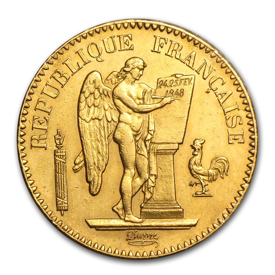 1848-1849 France Gold 20 Francs Lucky Angel Avg Circ