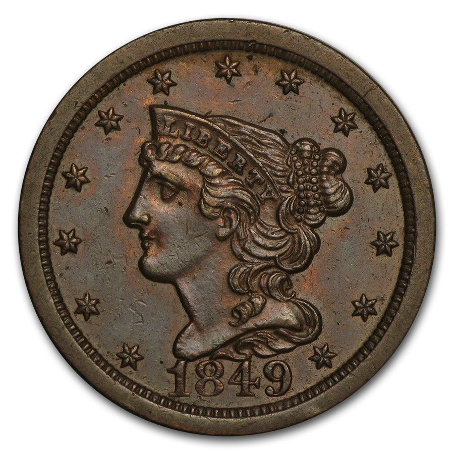 1849 Half Cent Large Date AU