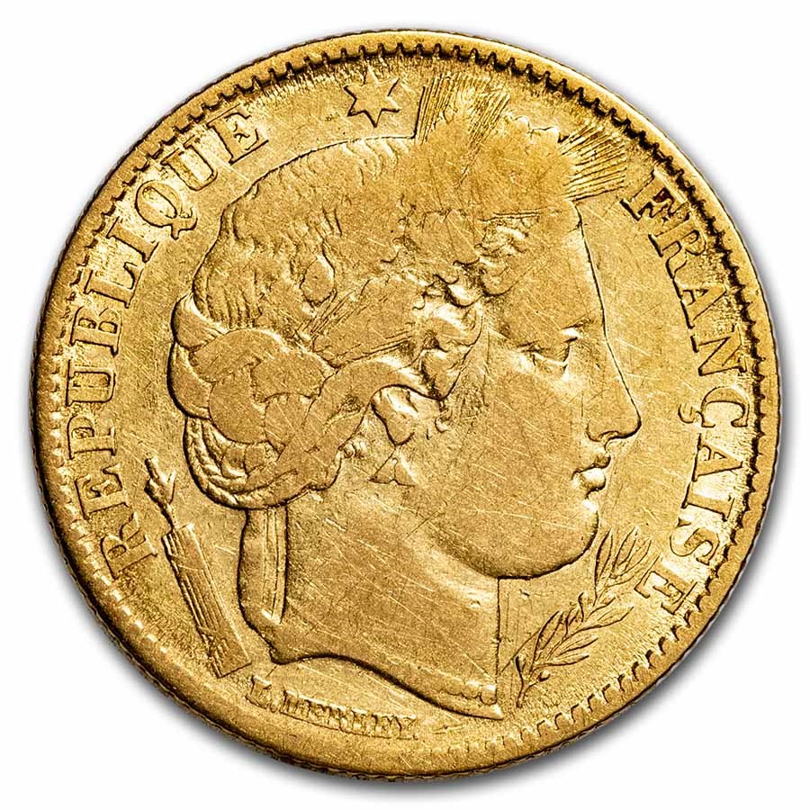 1850-1851 France Gold 10 Francs Ceres Head (BU)