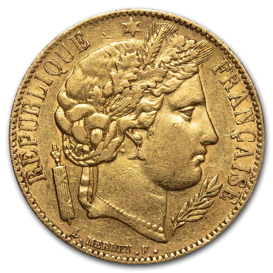 1850-A France Gold 20 Francs Early Head Ceres AU