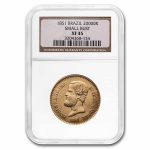 1851 Brazil Gold 20,000 Reis Pedro II XF-45 NGC