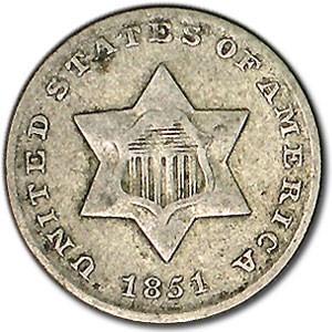 1851 Three Cent Silver VG