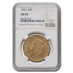 1853 $20 Liberty Gold Double Eagle AU-55 NGC