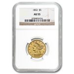 1853 $5 Liberty Gold Half Eagle AU-55 NGC
