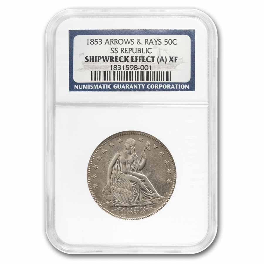 1853 Liberty Seated Half Arrow & Rays SS-Republic Shipwreck NGC