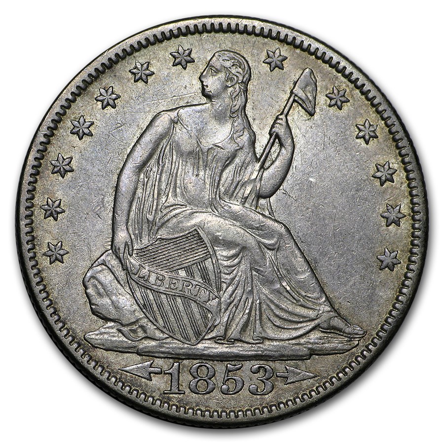 1853 Liberty Seated Half Dollar w/Arrows & Rays AU