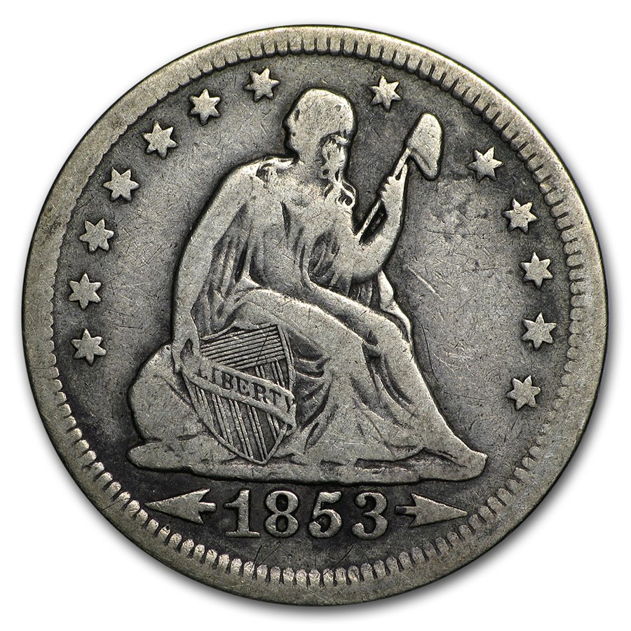 1853 Liberty Seated Quarter w/Arrows & Rays Fine