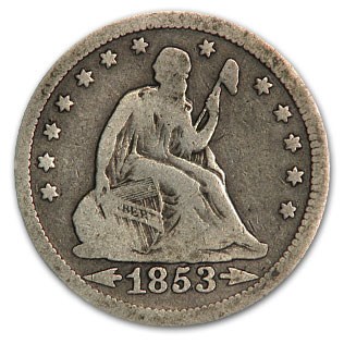 1853 Liberty Seated Quarter w/Arrows & Rays VG