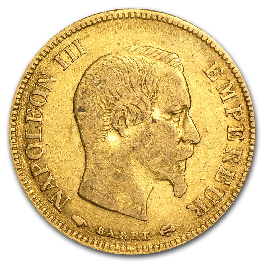 1854-1860 France Gold 10 Francs Napoleon III Avg Circ