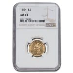 1854 $3 Gold Princess MS-61 NGC