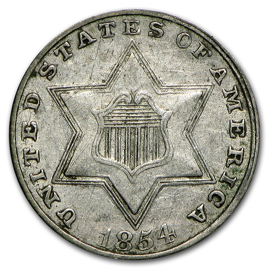 1854 Three Cent Silver AU